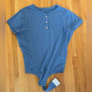 Madewell x Donni Short-Sleeve Blue Henley Bodysuit